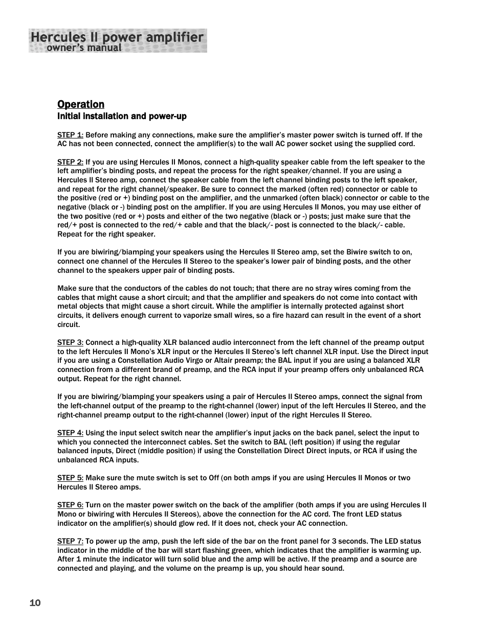 Operation | Constellation Audio Hercules II User Manual | Page 10 / 16