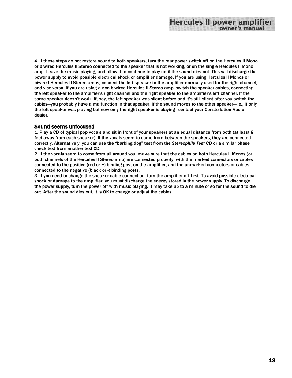 Constellation Audio Hercules II User Manual | Page 13 / 16