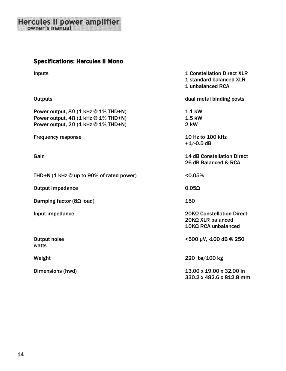 Constellation Audio Hercules II User Manual | Page 14 / 16