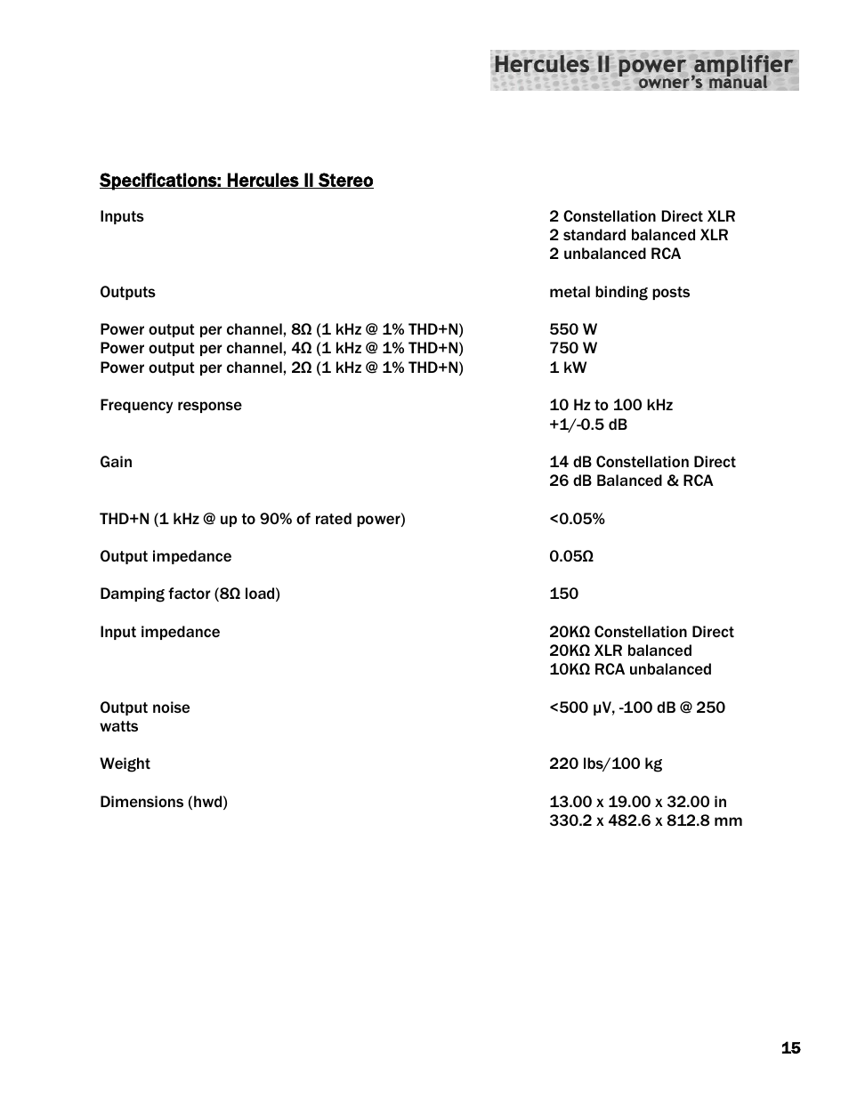 Constellation Audio Hercules II User Manual | Page 15 / 16