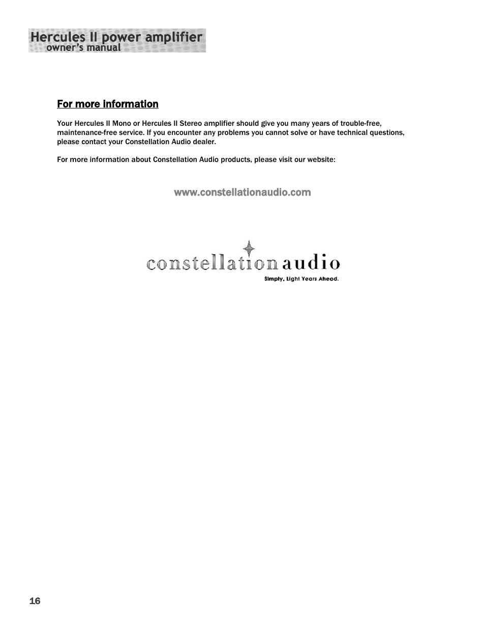 Constellation Audio Hercules II User Manual | Page 16 / 16