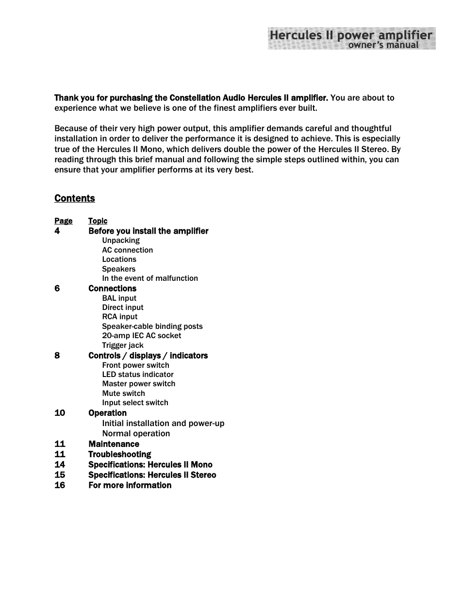Constellation Audio Hercules II User Manual | Page 3 / 16