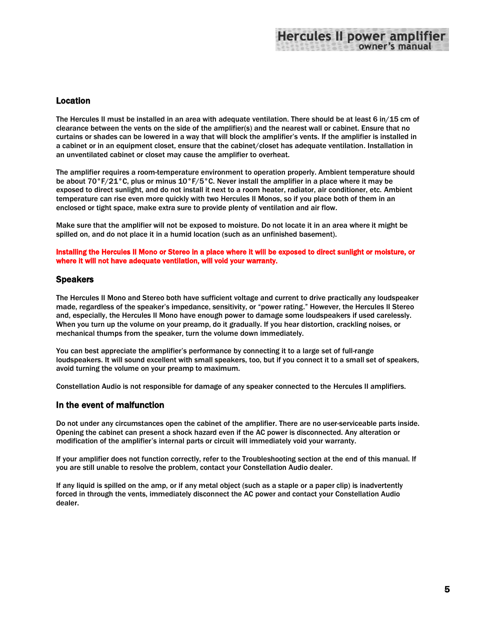 Constellation Audio Hercules II User Manual | Page 5 / 16