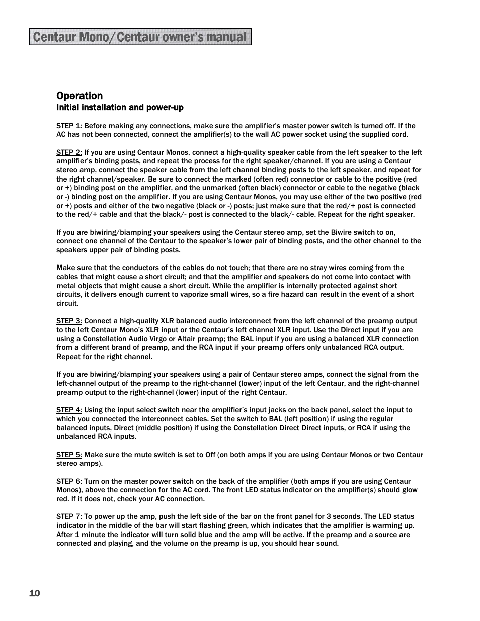 Constellation Audio Centaur and Centaur Mono User Manual | Page 10 / 16