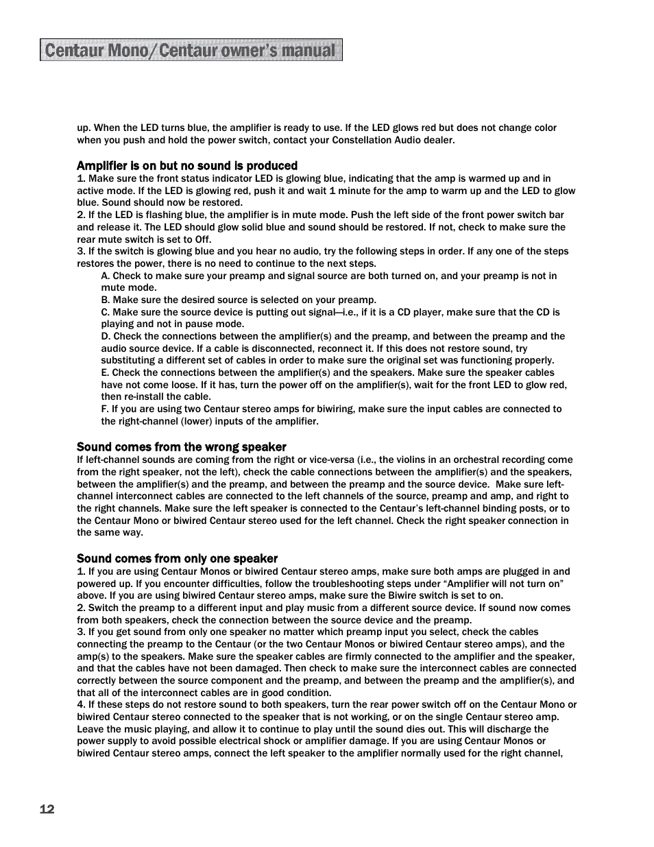 Constellation Audio Centaur and Centaur Mono User Manual | Page 12 / 16