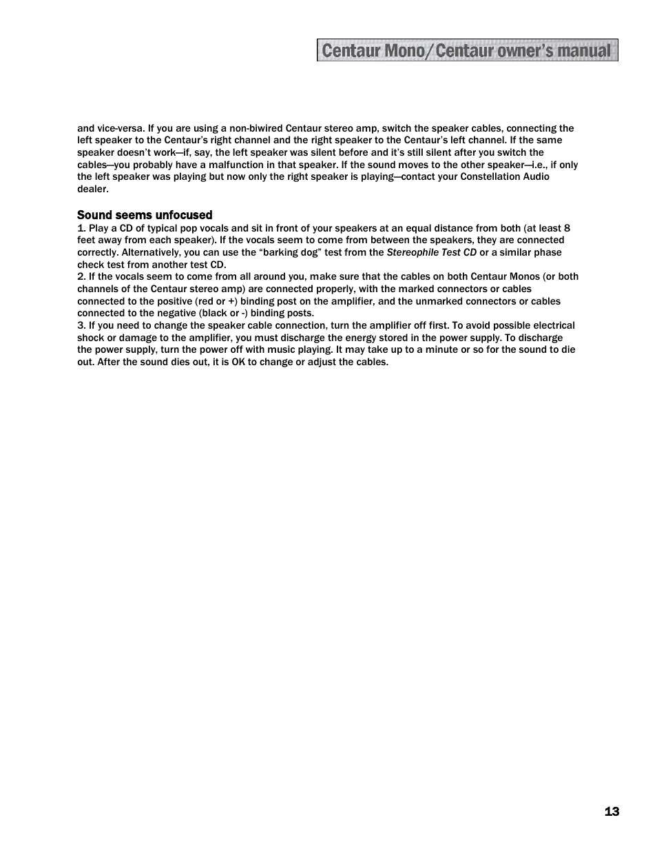 Constellation Audio Centaur and Centaur Mono User Manual | Page 13 / 16