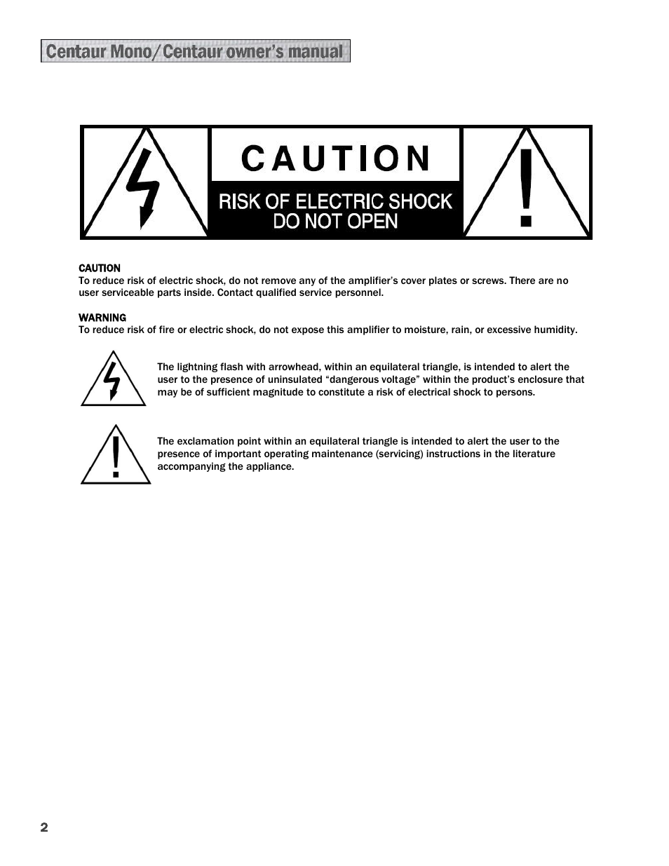Constellation Audio Centaur and Centaur Mono User Manual | Page 2 / 16