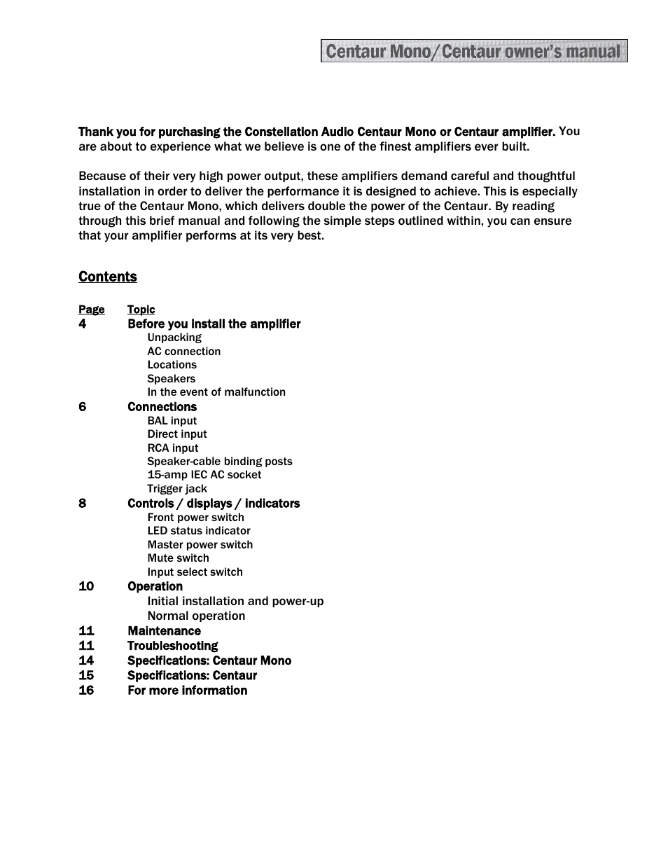 Constellation Audio Centaur and Centaur Mono User Manual | Page 3 / 16