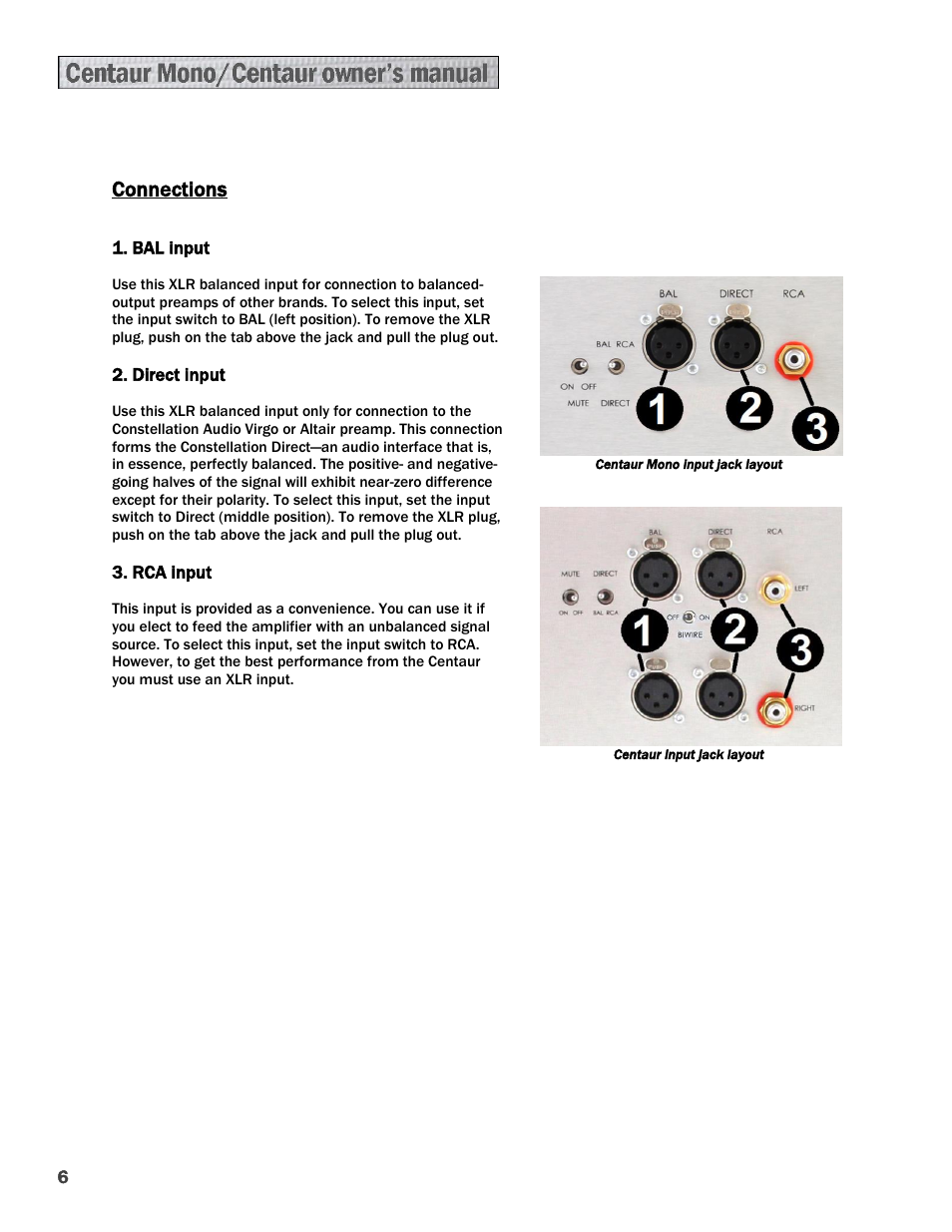 Connections | Constellation Audio Centaur and Centaur Mono User Manual | Page 6 / 16