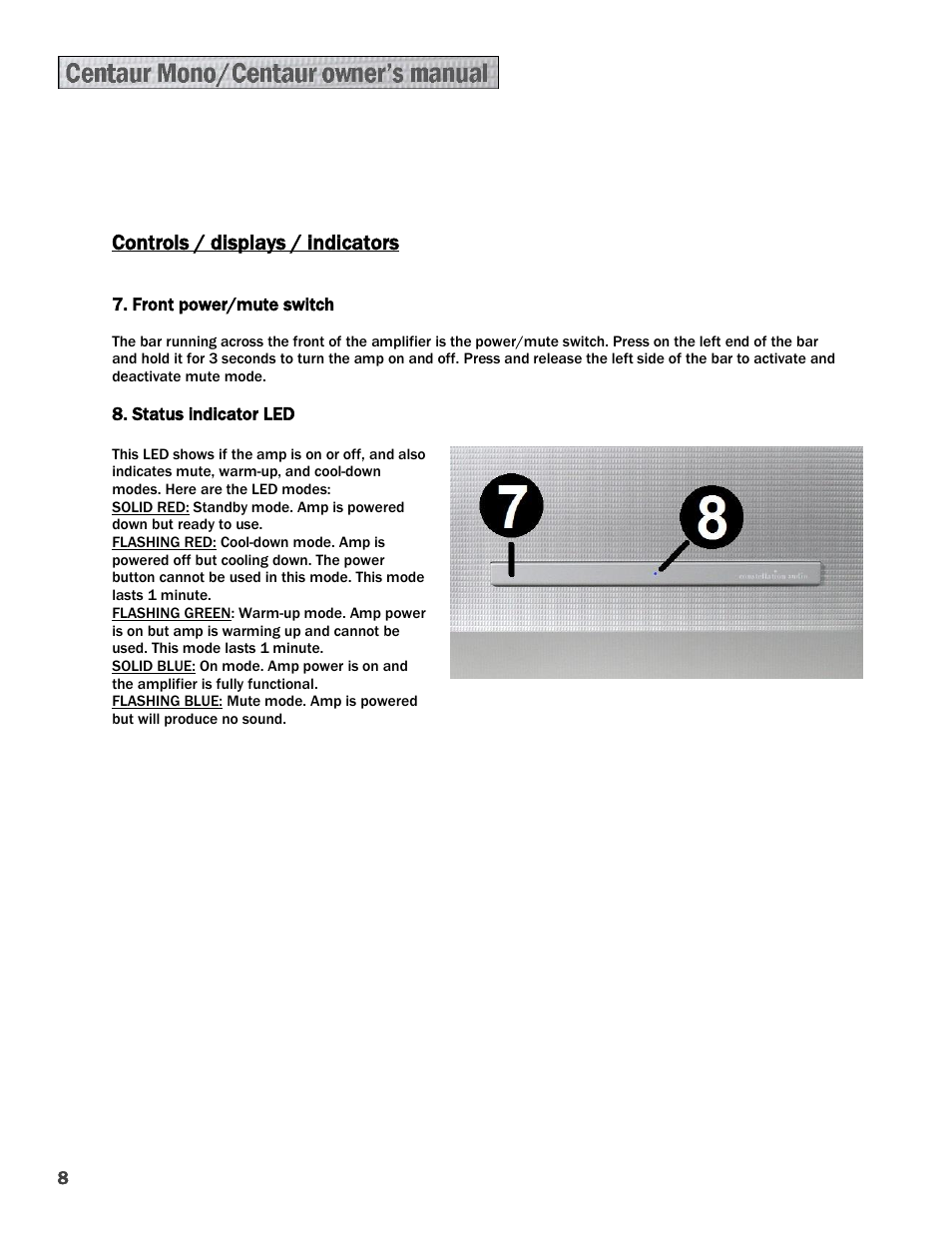 Controls / displays / indicators | Constellation Audio Centaur and Centaur Mono User Manual | Page 8 / 16