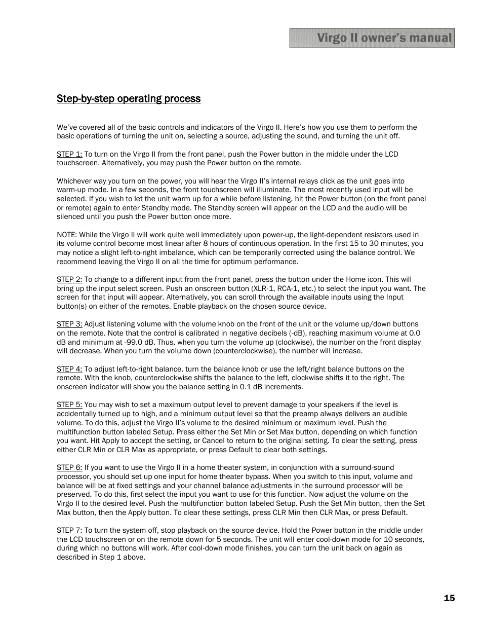 Constellation Audio Virgo II Preamplifier User Manual | Page 15 / 18
