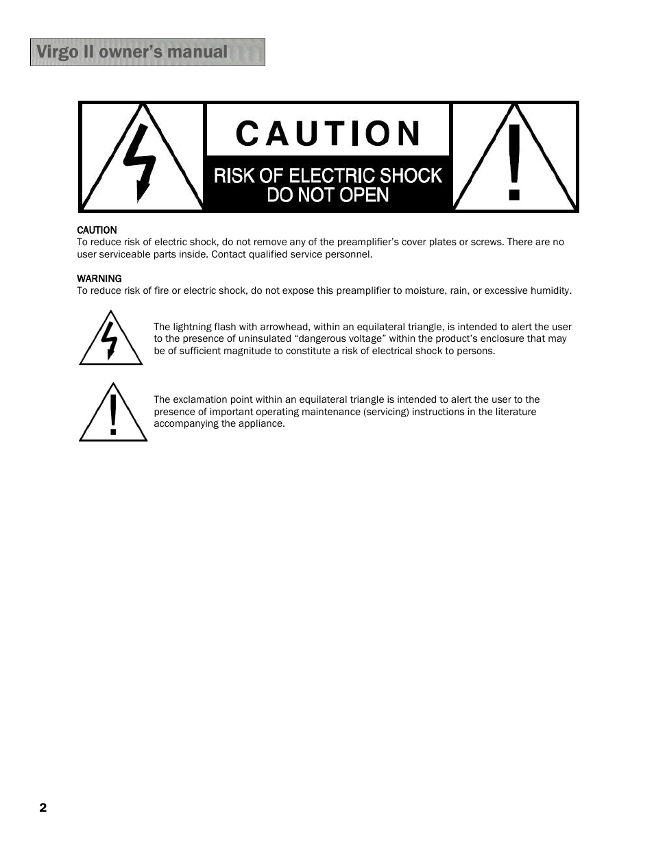 Constellation Audio Virgo II Preamplifier User Manual | Page 2 / 18