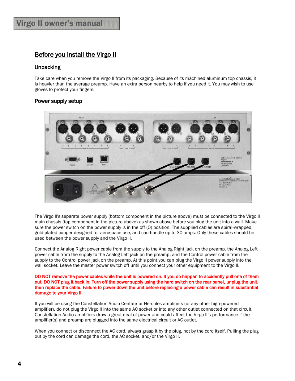 Before you install the virgo ii | Constellation Audio Virgo II Preamplifier User Manual | Page 4 / 18