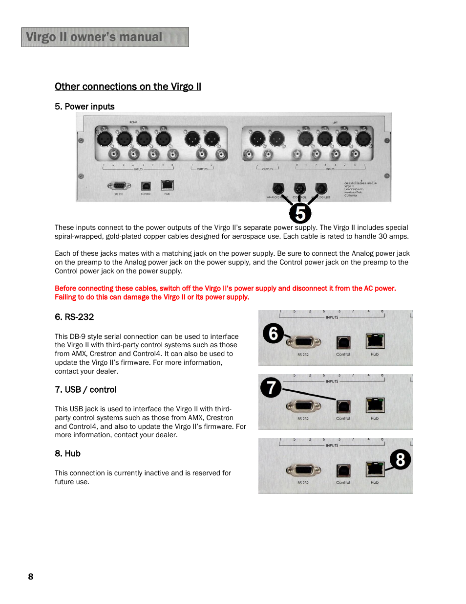 Other connections on the virgo ii | Constellation Audio Virgo II Preamplifier User Manual | Page 8 / 18
