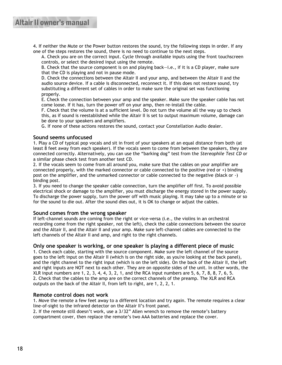 Constellation Audio Altair II Line Stage User Manual | Page 18 / 19