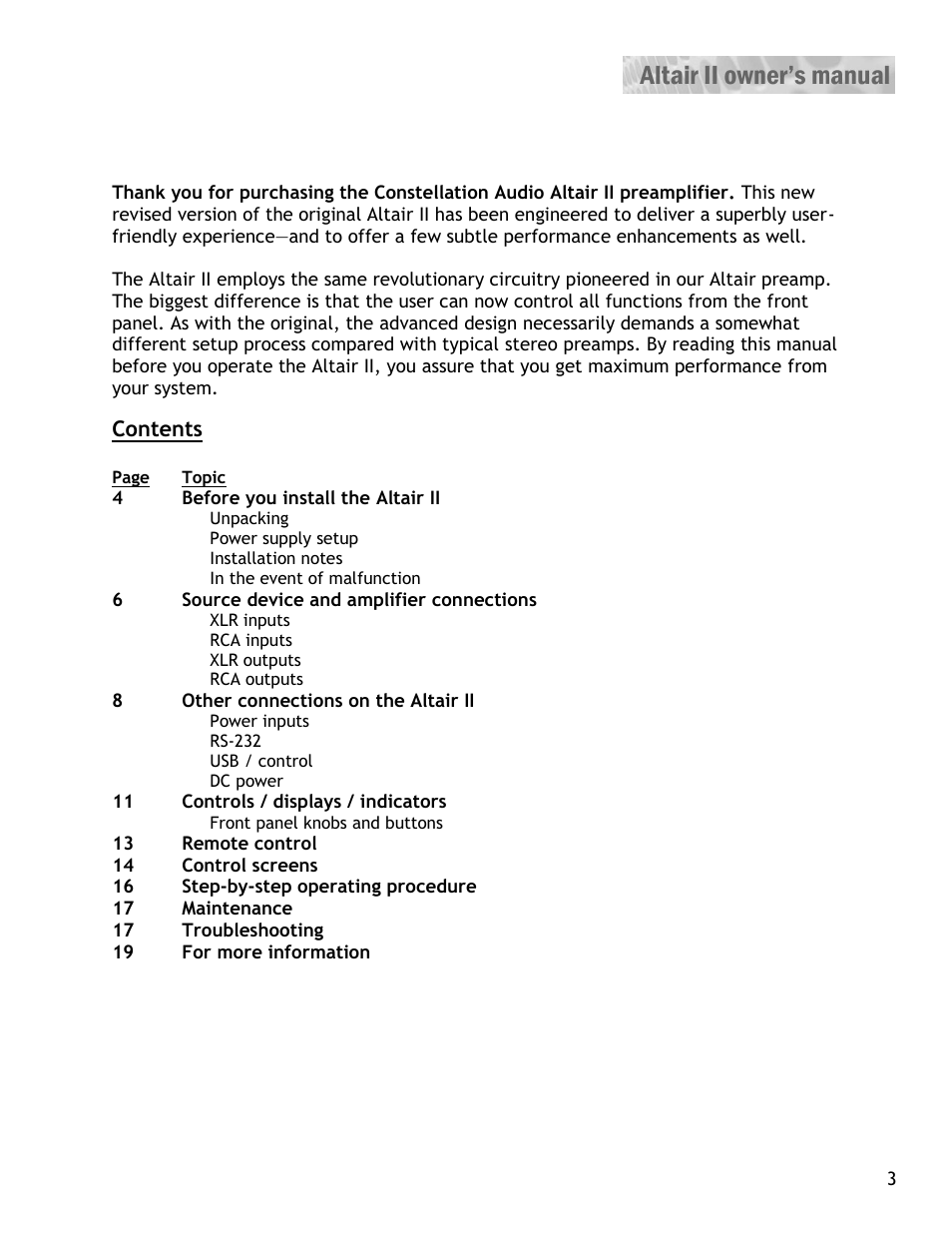 Constellation Audio Altair II Line Stage User Manual | Page 3 / 19