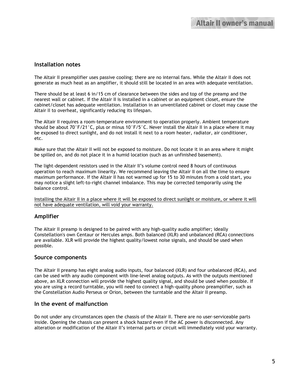 Constellation Audio Altair II Line Stage User Manual | Page 5 / 19