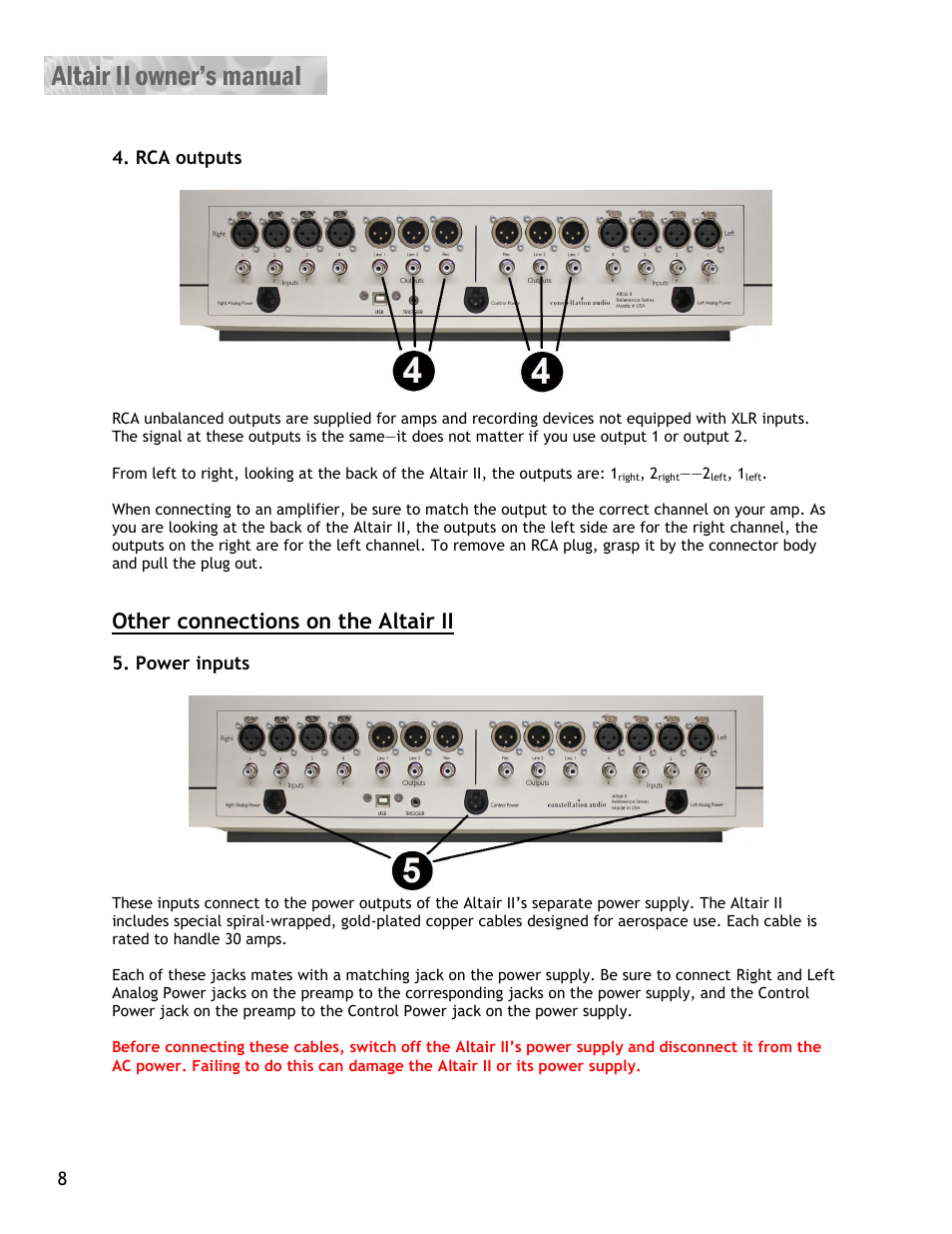 Other connections on the altair ii | Constellation Audio Altair II Line Stage User Manual | Page 8 / 19