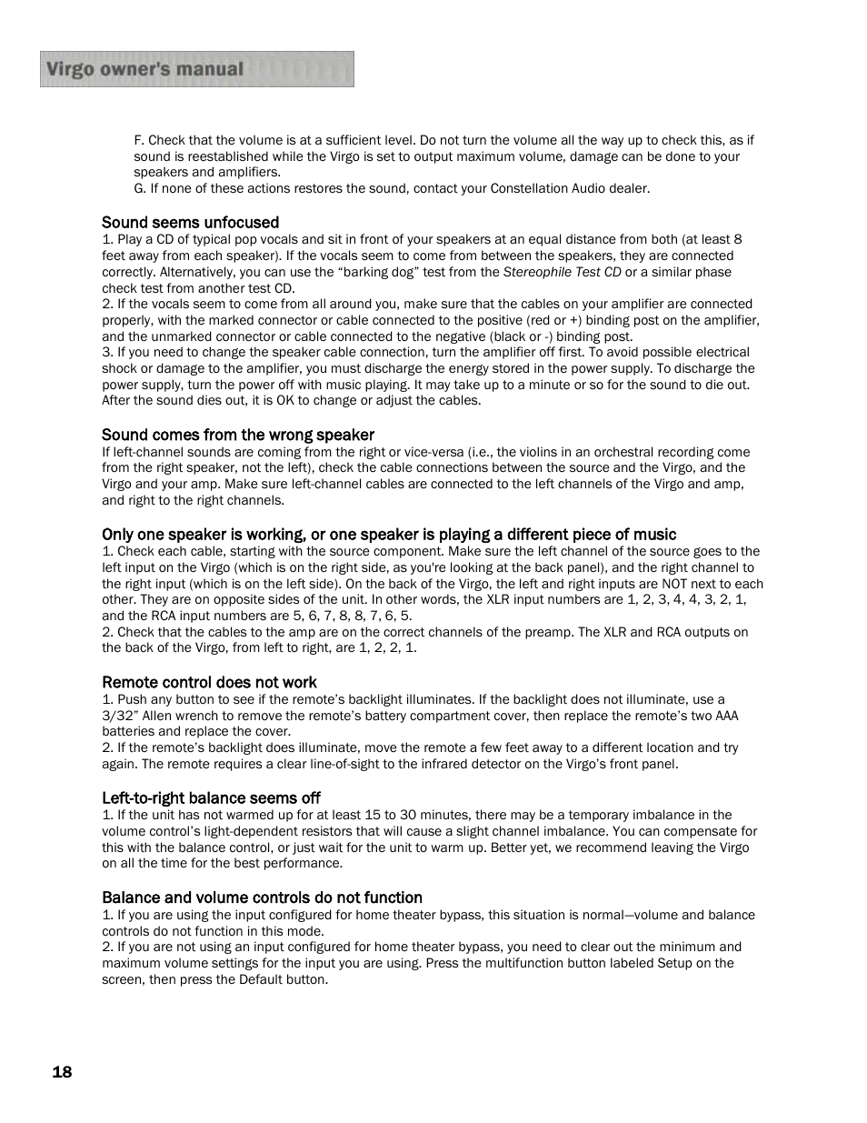 Constellation Audio Virgo Preamplifier User Manual | Page 18 / 19