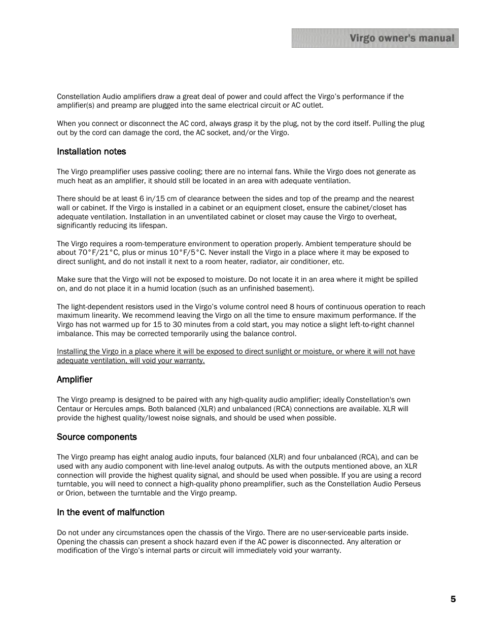 Constellation Audio Virgo Preamplifier User Manual | Page 5 / 19