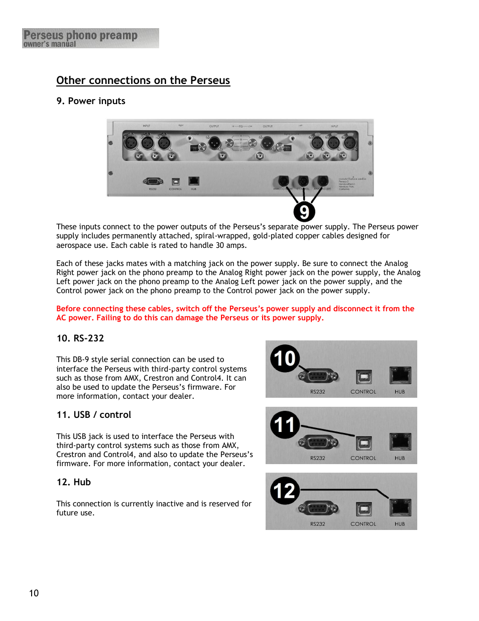 Other connections on the perseus | Constellation Audio Perseus Phono Preamplifier User Manual | Page 10 / 19