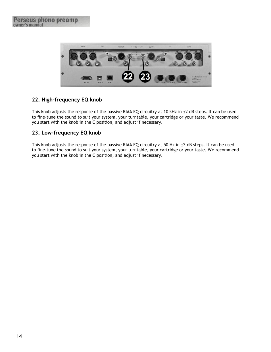 Constellation Audio Perseus Phono Preamplifier User Manual | Page 14 / 19