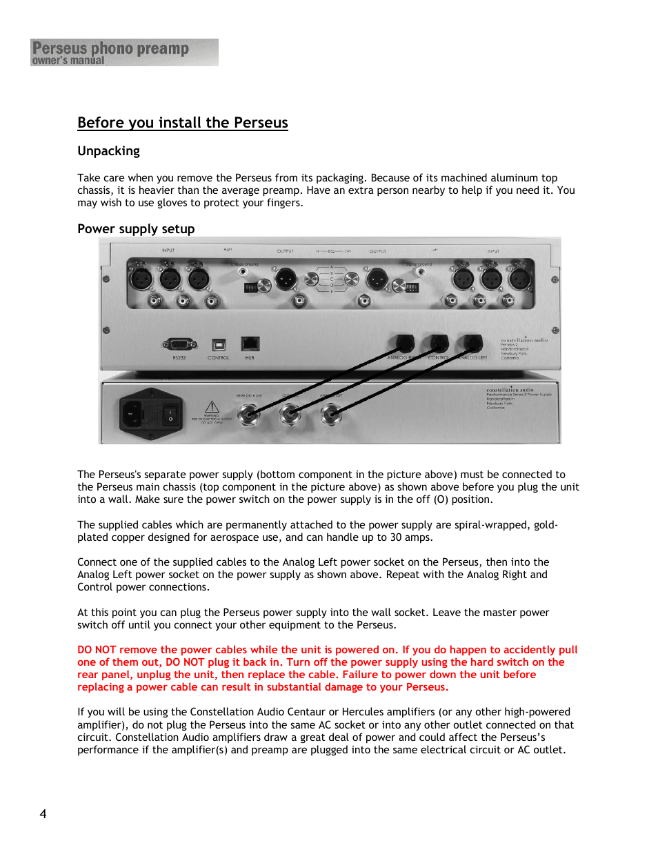 Before you install the perseus | Constellation Audio Perseus Phono Preamplifier User Manual | Page 4 / 19