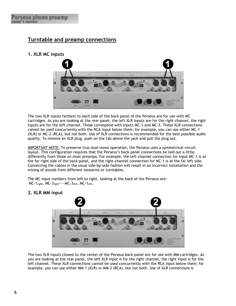 Turntable and preamp connections | Constellation Audio Perseus Phono Preamplifier User Manual | Page 6 / 19