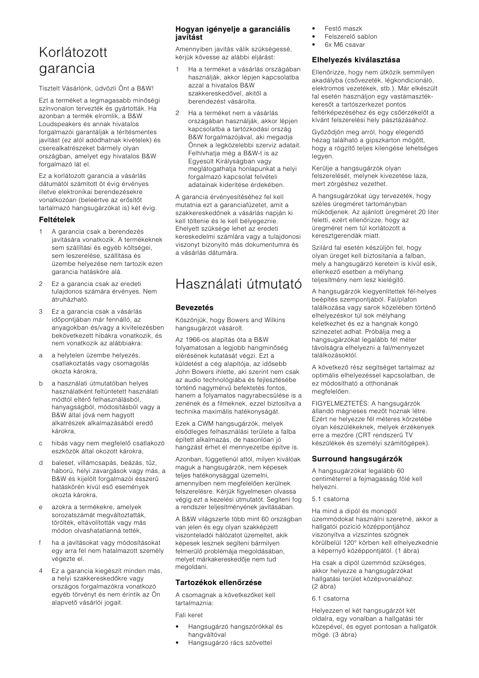 Magyar korlátozott garancia, Használati útmutató | Bowers & Wilkins CWM DS8 User Manual | Page 28 / 40