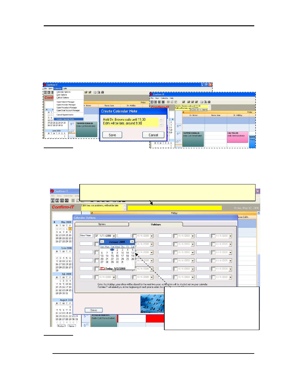 Calendar note, Figure 4b calendar note, Marking holidays in the calendar | Figure 4c entering holidays / update reminder | CTL Confirm-IT User Manual | Page 10 / 20