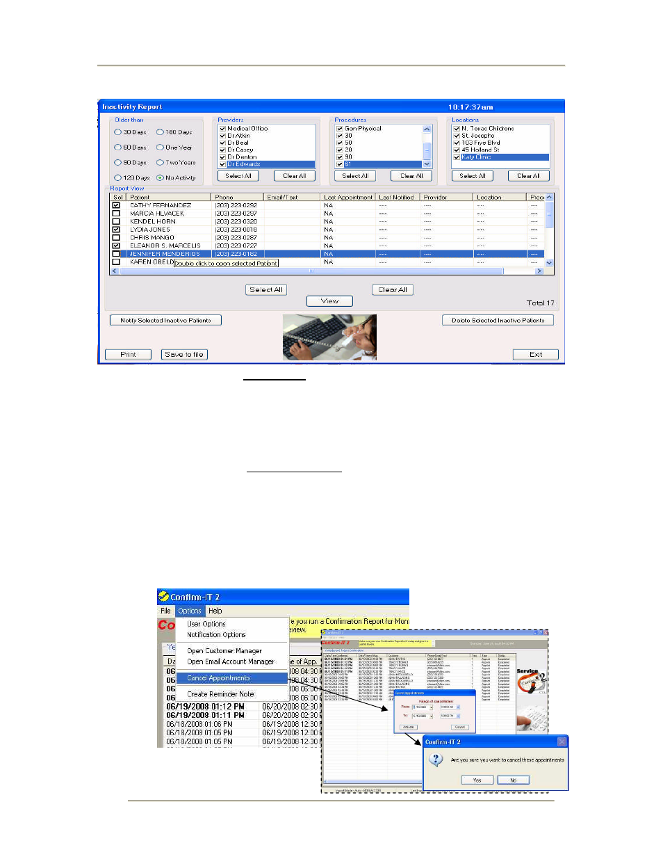Inactivity report, Figure 10 inactivity report, System cancel appointments within a date range | CTL Confirm-IT2 User Manual | Page 15 / 40