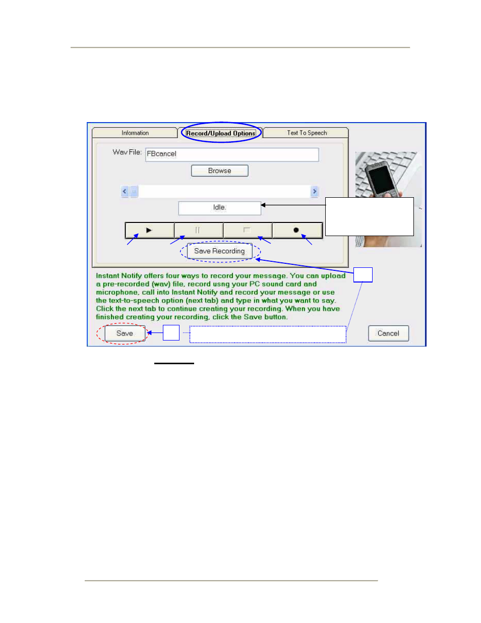 Figure 5 record/upload option tab | CTL Instant Notify User Manual | Page 10 / 20