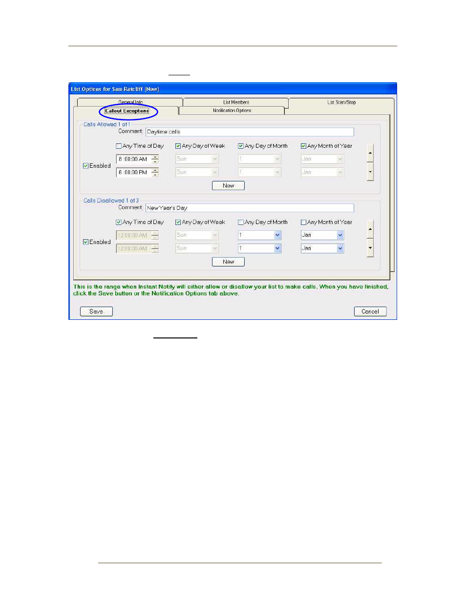 Figure 13 callout exceptions tab | CTL Instant Notify User Manual | Page 15 / 20