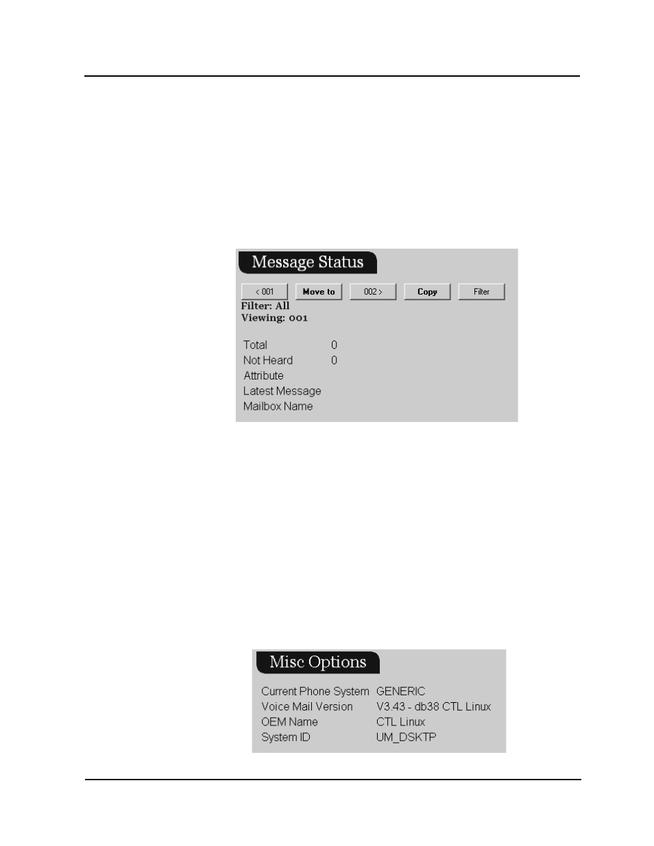 Message status, Miscellaneous options | CTL Lx-Lite VoiceSupport User Manual | Page 162 / 198