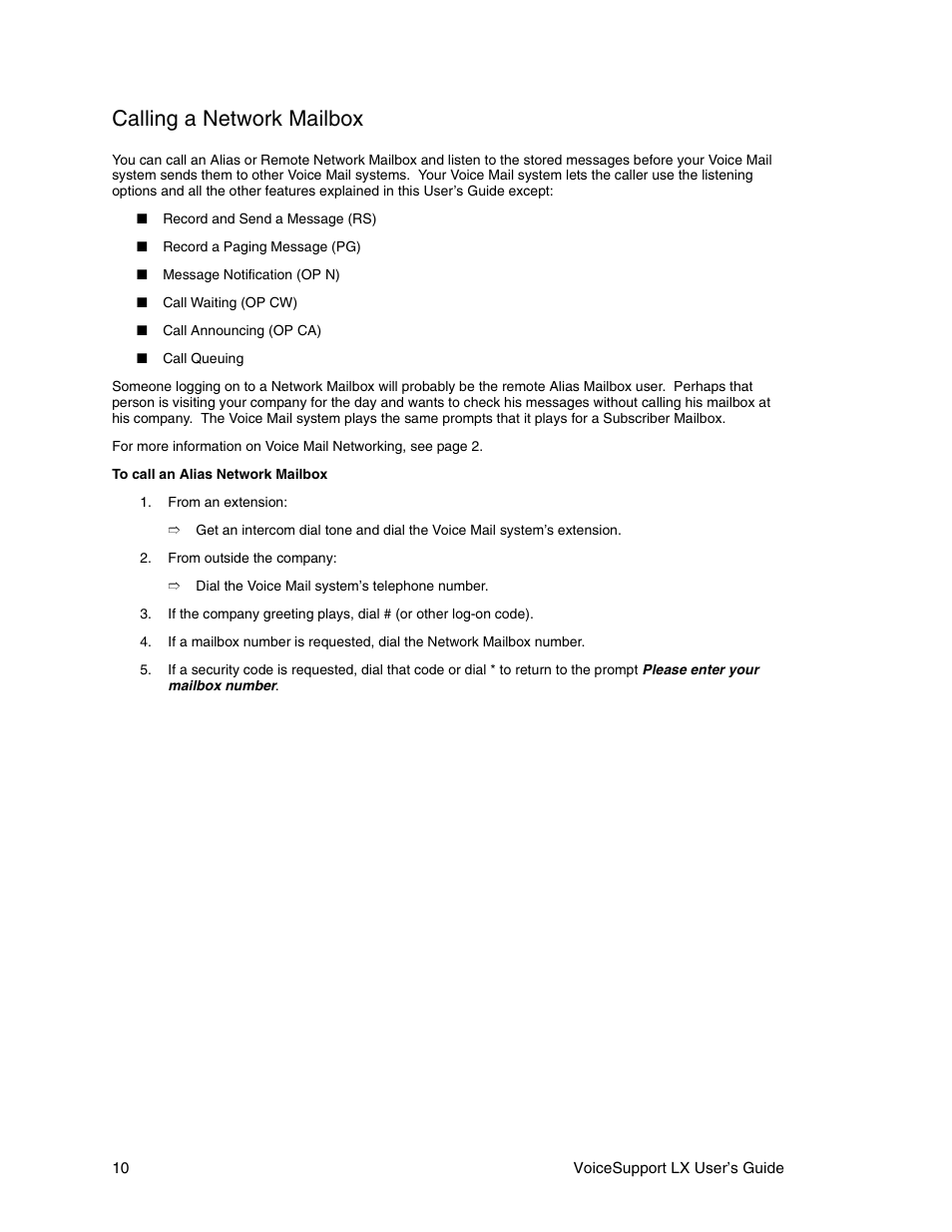Calling a network mailbox | CTL LX VoiceSupport User Manual | Page 12 / 40