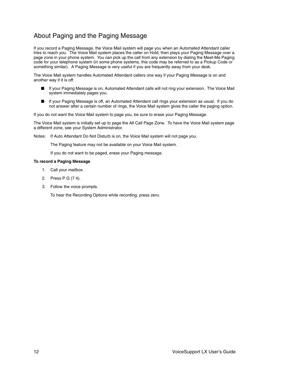 About paging and the paging message | CTL LX VoiceSupport User Manual | Page 14 / 40