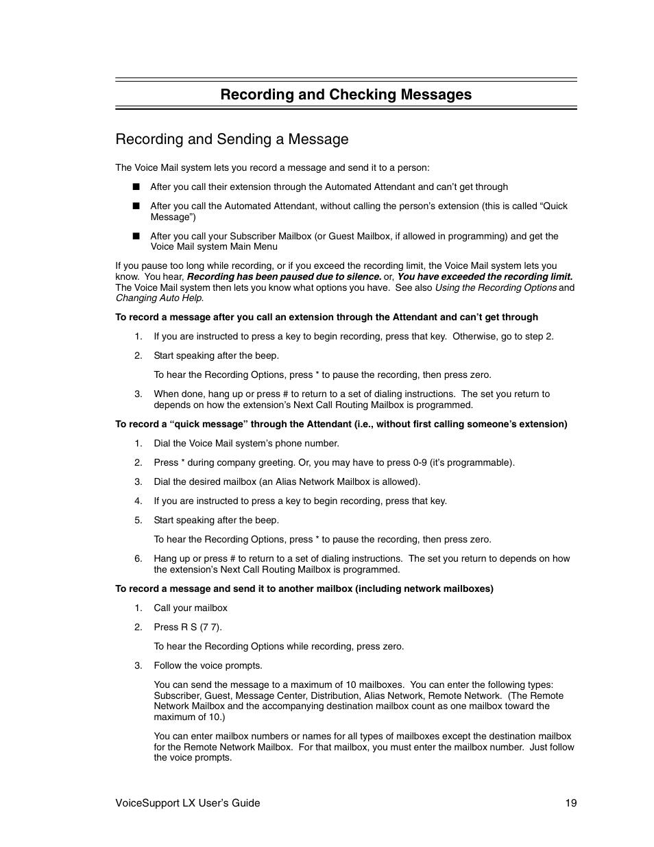 Recording and checking messages, Recording and sending a message | CTL LX VoiceSupport User Manual | Page 21 / 40