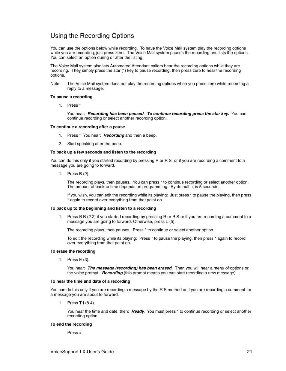 Using the recording options | CTL LX VoiceSupport User Manual | Page 23 / 40