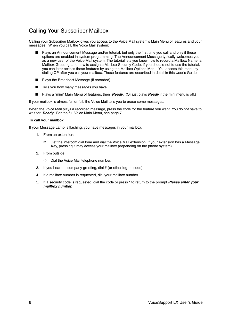 Calling your subscriber mailbox | CTL LX VoiceSupport User Manual | Page 8 / 40