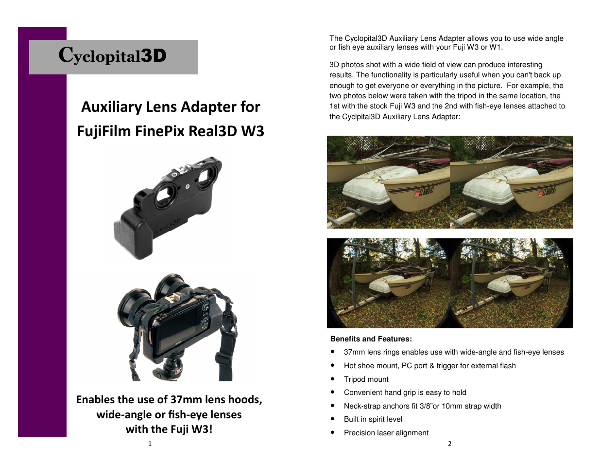 Cyclopital3D Fuji W3 Auxiliary Lens Adapter User Manual | 2 pages