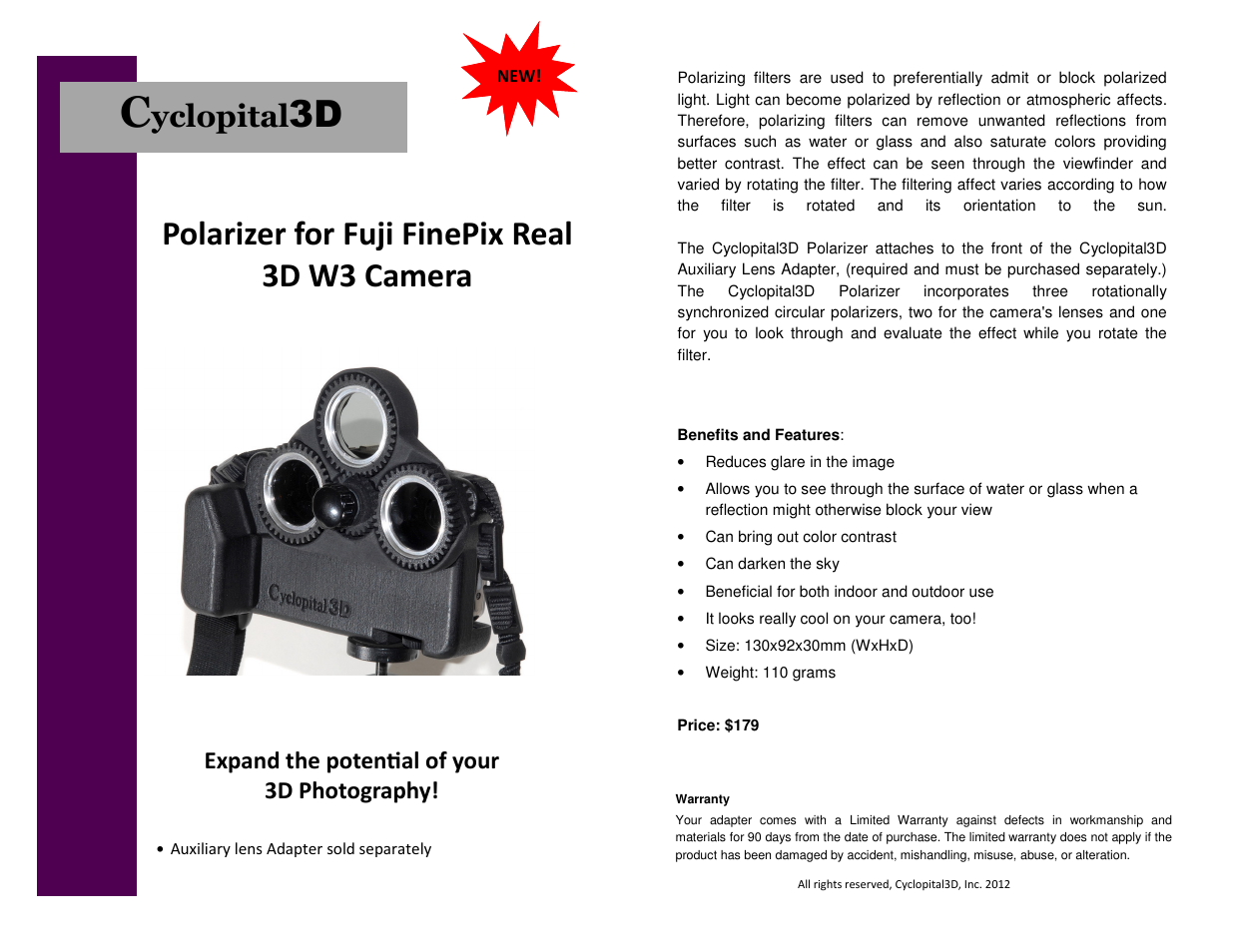 Cyclopital3D Fuji W3 Polarizer User Manual | 1 page