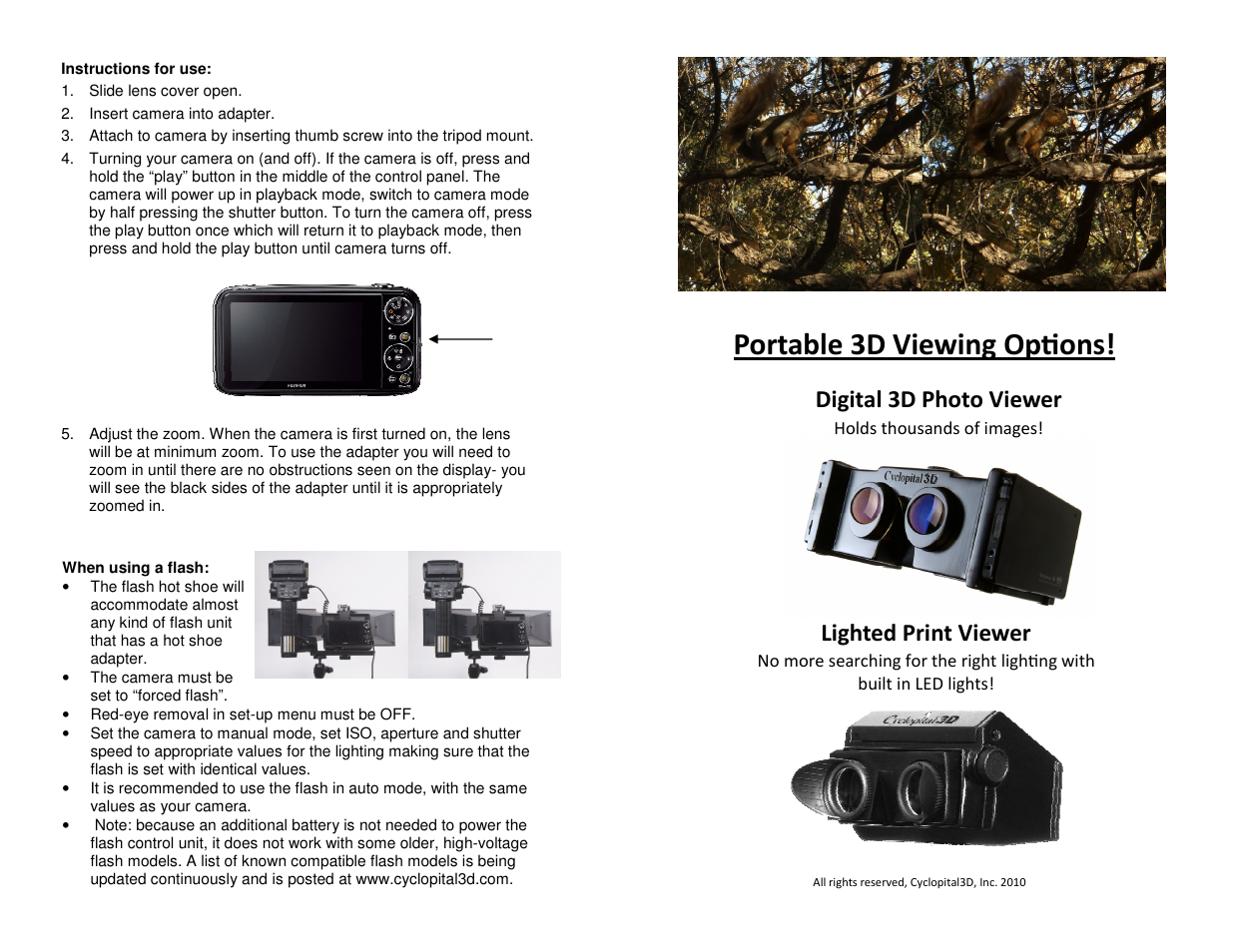 Portable 3d viewing opɵons, Digital 3d photo viewer, Lighted print viewer | Cyclopital3D Fuji W3 Stereo Base Extender User Manual | Page 2 / 2