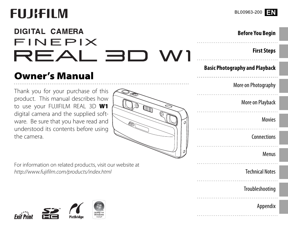 Cyclopital3D FinePix Real 3D W1 camera User Manual | 128 pages