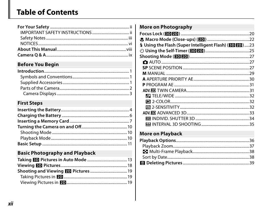 Cyclopital3D FinePix Real 3D W1 camera User Manual | Page 12 / 128