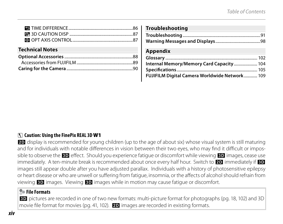 Cyclopital3D FinePix Real 3D W1 camera User Manual | Page 14 / 128