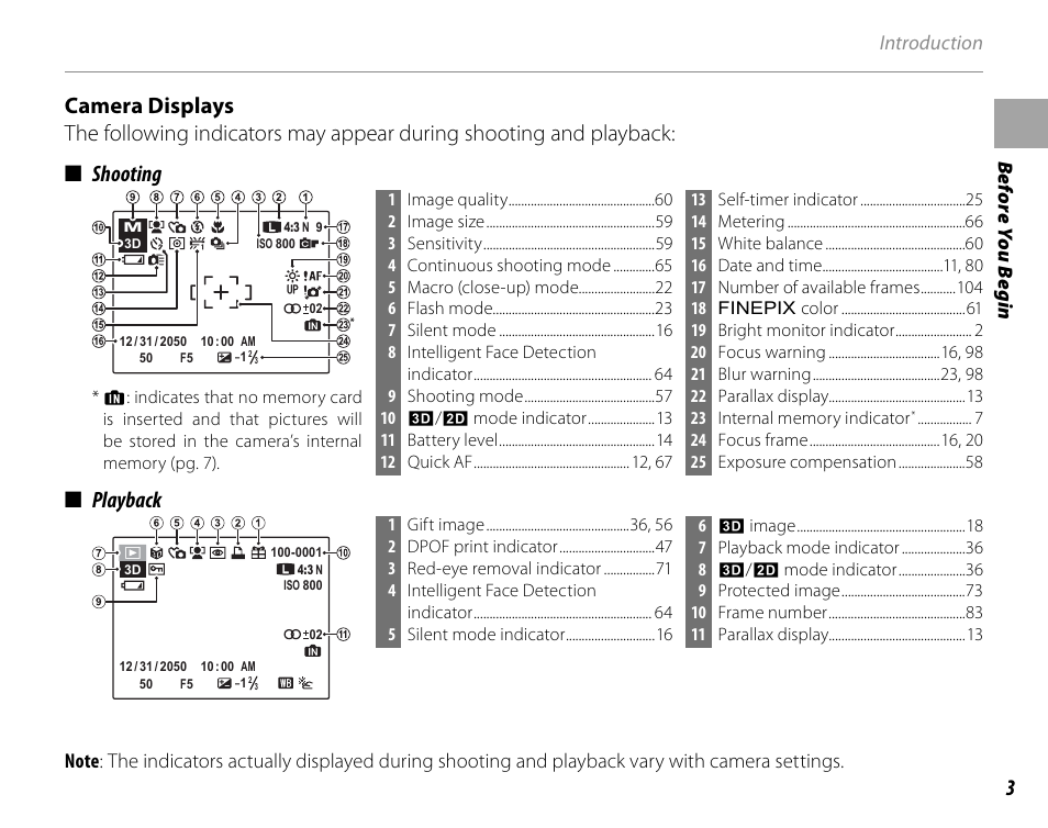 Camera displays, Playback playback | Cyclopital3D FinePix Real 3D W1 camera User Manual | Page 17 / 128
