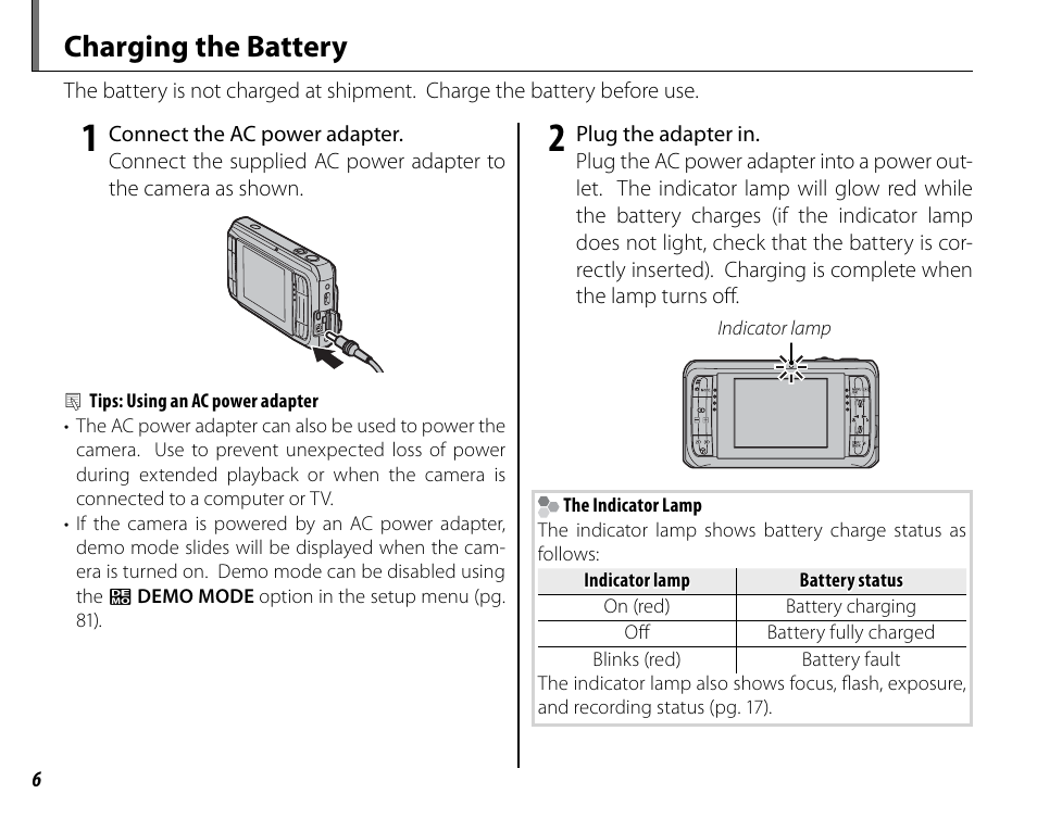 Charging the battery | Cyclopital3D FinePix Real 3D W1 camera User Manual | Page 20 / 128