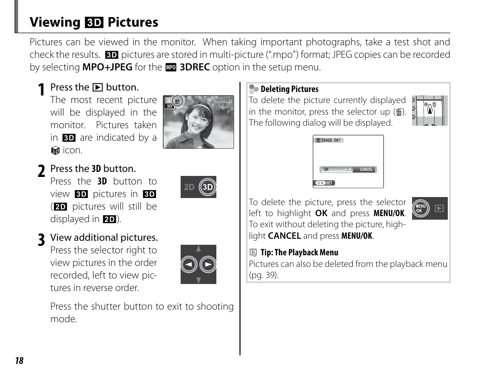 Viewing 3d pictures, Viewing c pictures | Cyclopital3D FinePix Real 3D W1 camera User Manual | Page 32 / 128
