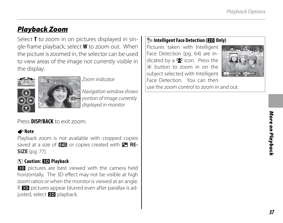 Playback zoom | Cyclopital3D FinePix Real 3D W1 camera User Manual | Page 51 / 128