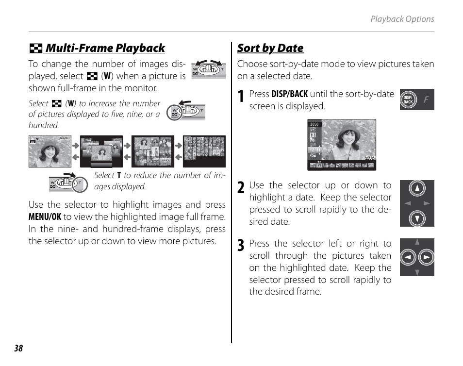 Multi-frame playback, Sort by date, Ss multi-frame playback multi-frame playback | Cyclopital3D FinePix Real 3D W1 camera User Manual | Page 52 / 128